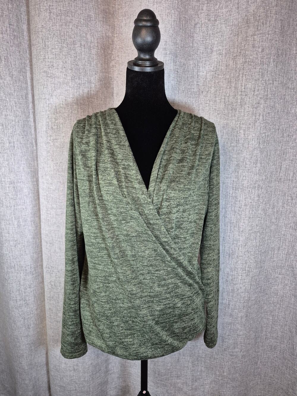 Long Tall Sally Olive Marled Faux Wrap Long Sleeve Top US 10 UK 14 Tall